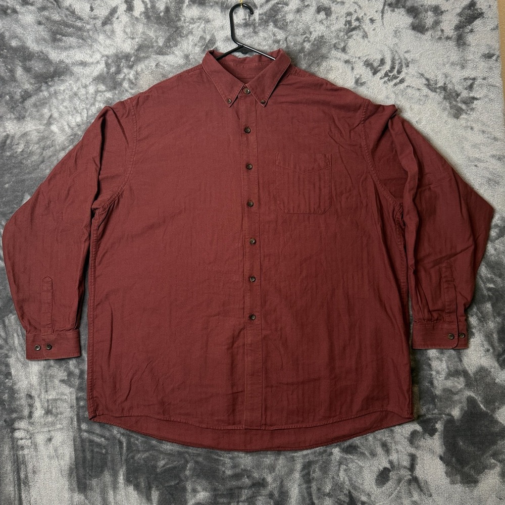 L.L. Bean Men's Button Up Red Long Sleeve Collard Shirt Size XX-Large Cotton